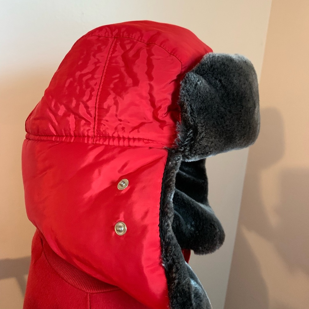 Red Winter Trapper Hat with Faux Fur Lining